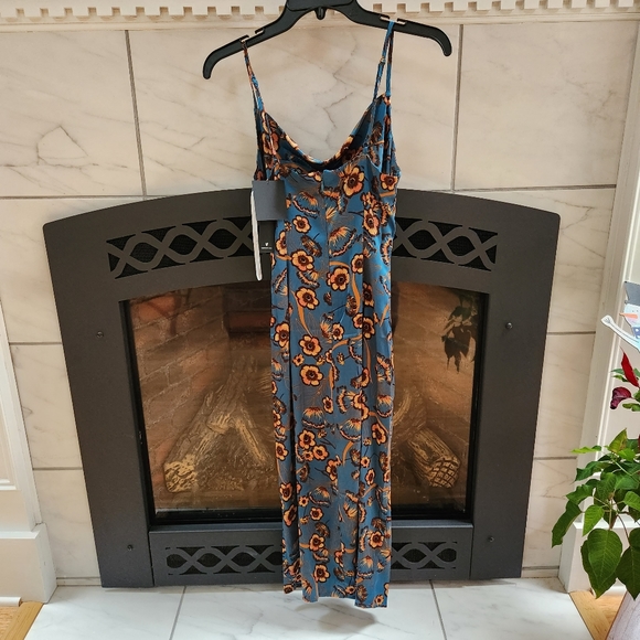 Lulus Hollywood Woman Teal Floral Print Satin Midi Dress - Picture 6 of 7